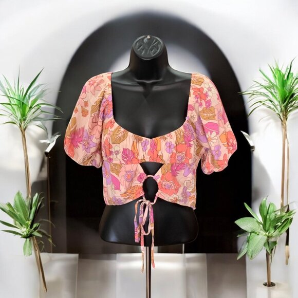 American Eagle Outfitters Tops - American Eagle Smocked Crop Top Pink Floral Size Medium